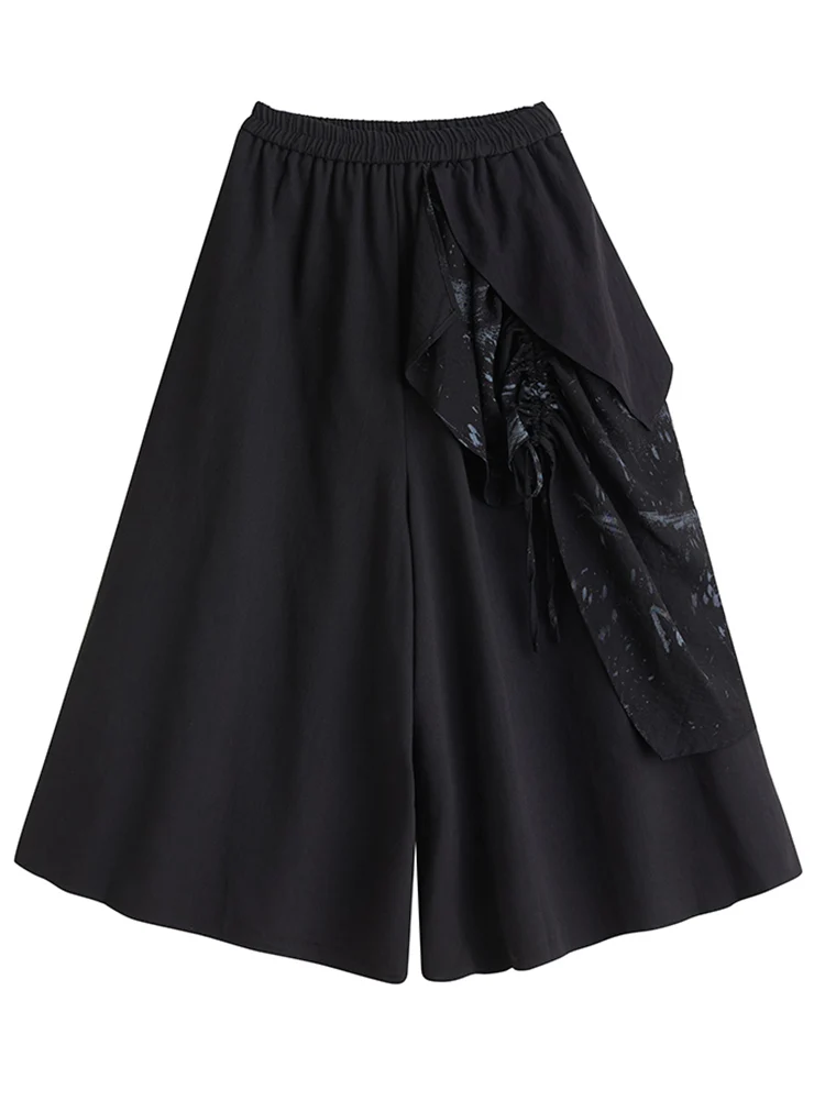 2025 Spring Autumn New Oversized Spliced Print Vintage High Waist Wide Leg Pants Women Casual Loose Trousers Fashion Streetwear