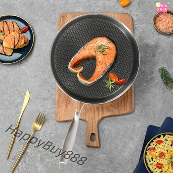 Padella in acciaio inossidabile 304 Padella per pancake Padella antiaderente Wok Bistecca Pentola Padella Pentola a induzione su un solo lato a nido d'ape 1