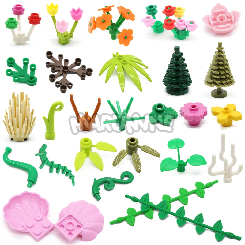 MARUMINE Baum-Pflanzenzubehör, Gartenteile, Bausteine, Blume, grünes Gras, Buschblatt, Dschungel, DIY, MOC, Ideen, Ziegel 6064, 2471