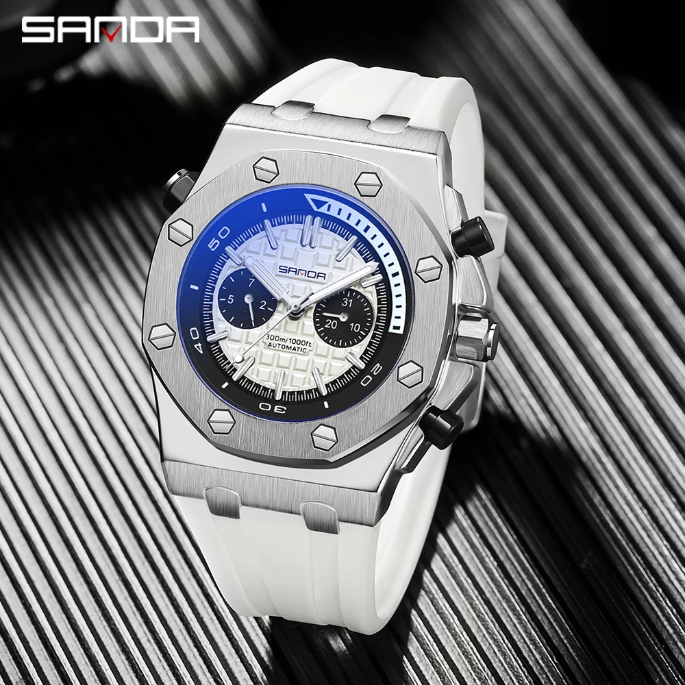 2023 Sanda New Nightlight Weekly Calendar Mechanical Watch Fashion Trend Three Eyes Six Needle Fully Automatic Men's Watch 7028