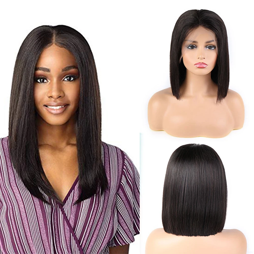 

HD Transparent Straight Lace Front Human Hair Wigs for Women 150% Pre Plucked 13x4 Lace Frontal Bob Wig Brazilian Short Bob Wig