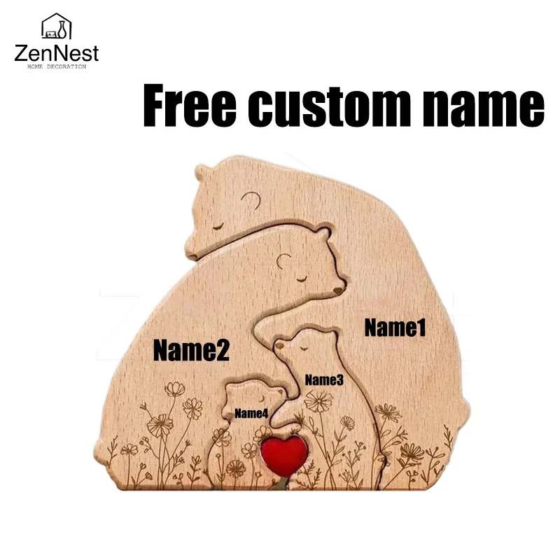 Hign-concerned Wooden Little Bear Family Name Puzzle image 6