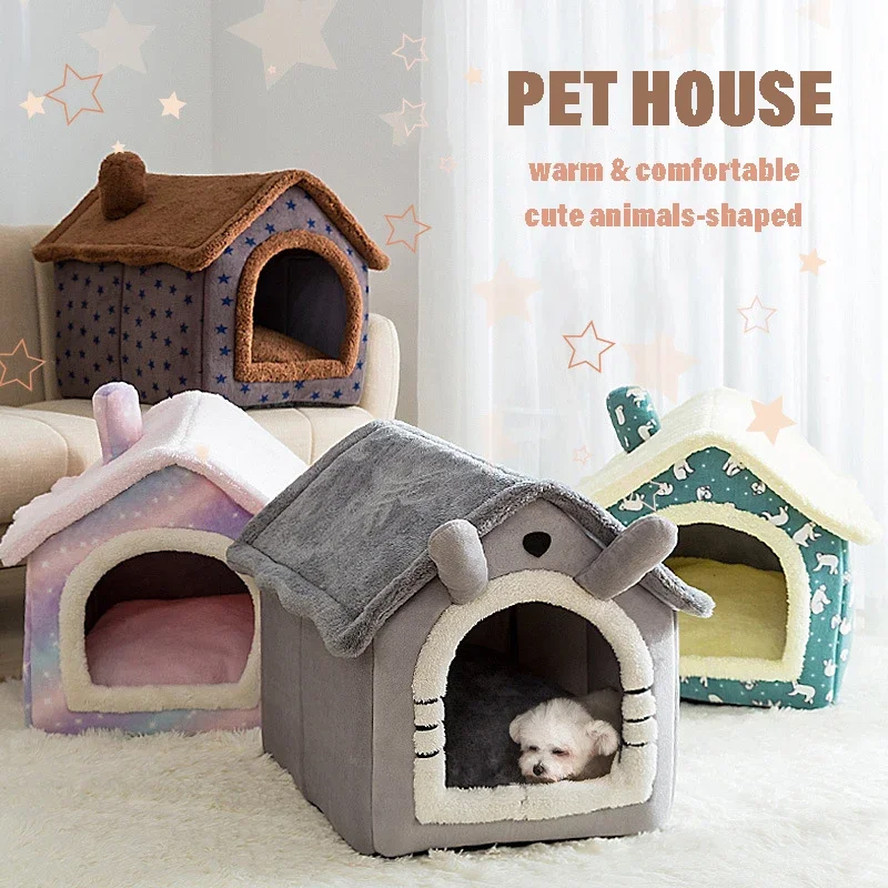 

Домик для домашних животных складной с принтом, дизайнерский домик с милыми кроличьими ушками, для механической стирки, удобный теплый плюшевый домик для собак и кошек