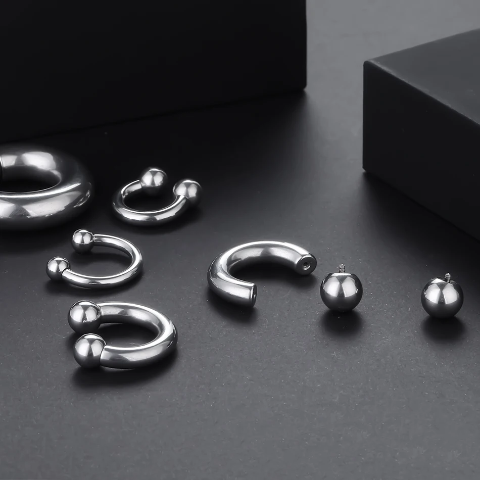 Steel Big Large Size Horseshoe Ring Nose Piercing Ear Expander BCR Hoop Earring Septum 12-00G Male Intimate Body Jewelry 1Pc/lot