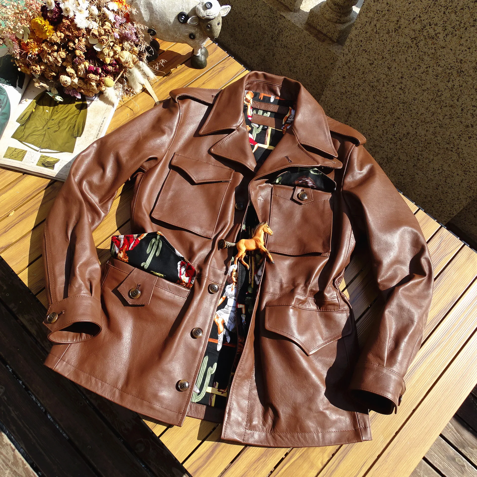 男性用の本革ジャケットm43,ミリタリースタイル,頑丈なストリート