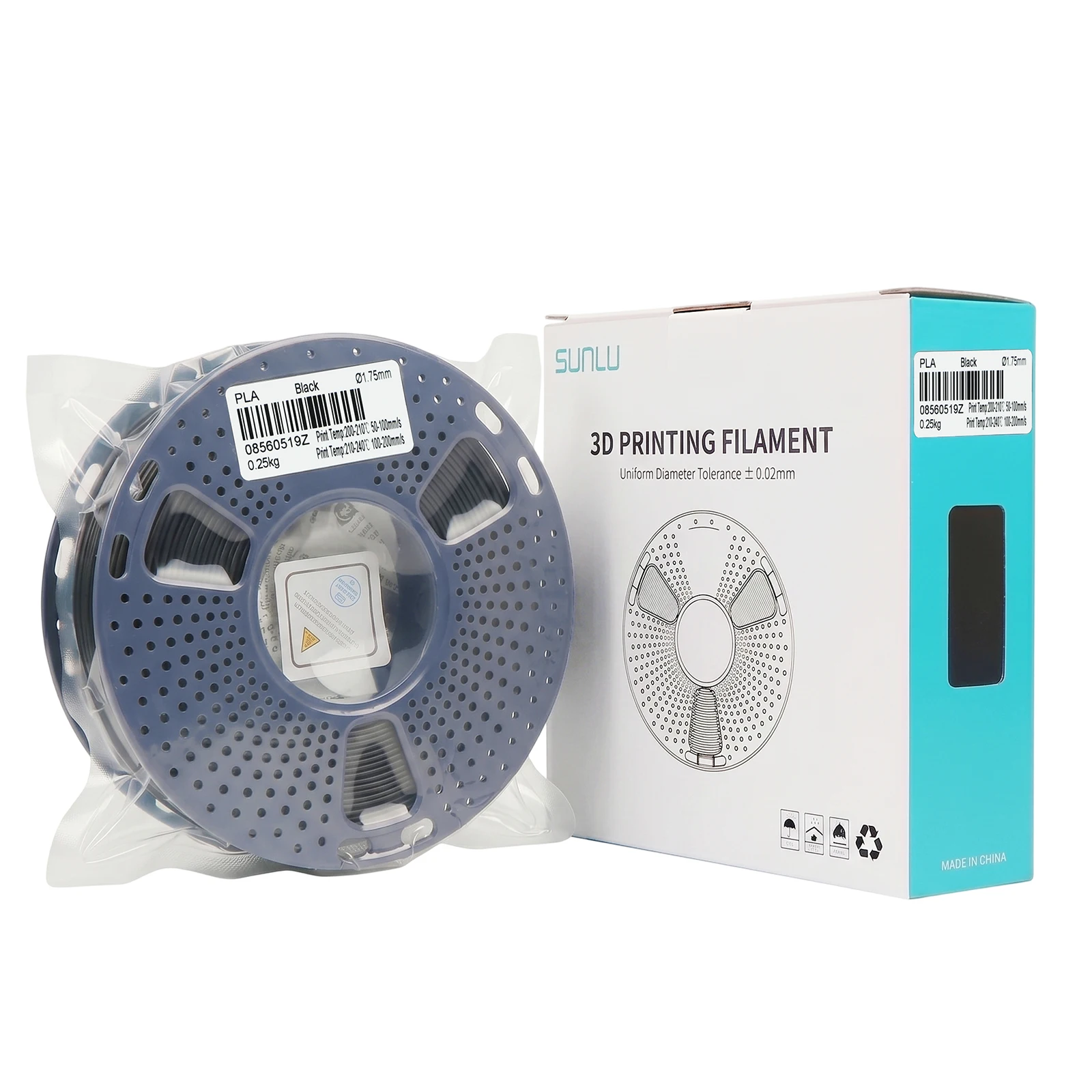 SUNLU PLA 3D 프린터 필라멘트 0.25KG/PC 내마모성 및 내열성 대부분의 FDM 프린터에 적합 250g 1.75mm PLA 필라멘트