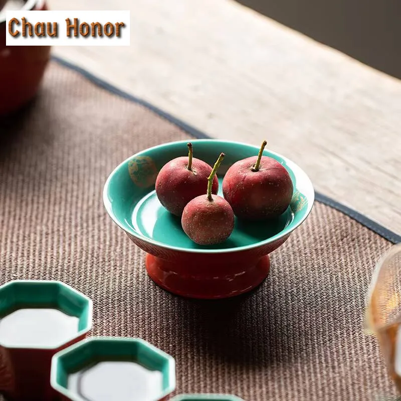 Red Glaze Hot Stamping Hydrangea Ceramic Pot Dry Soaking Table Household Cover Bowl Support Pot Pad Kung Fu Tea Set Accessories