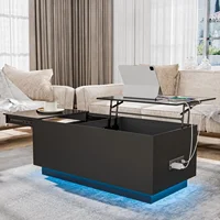 LED Coffee Table with USB Ports and Outlets Lift Top Coffee Tables with Storage High Modern Center Table for Living Dining Room 1