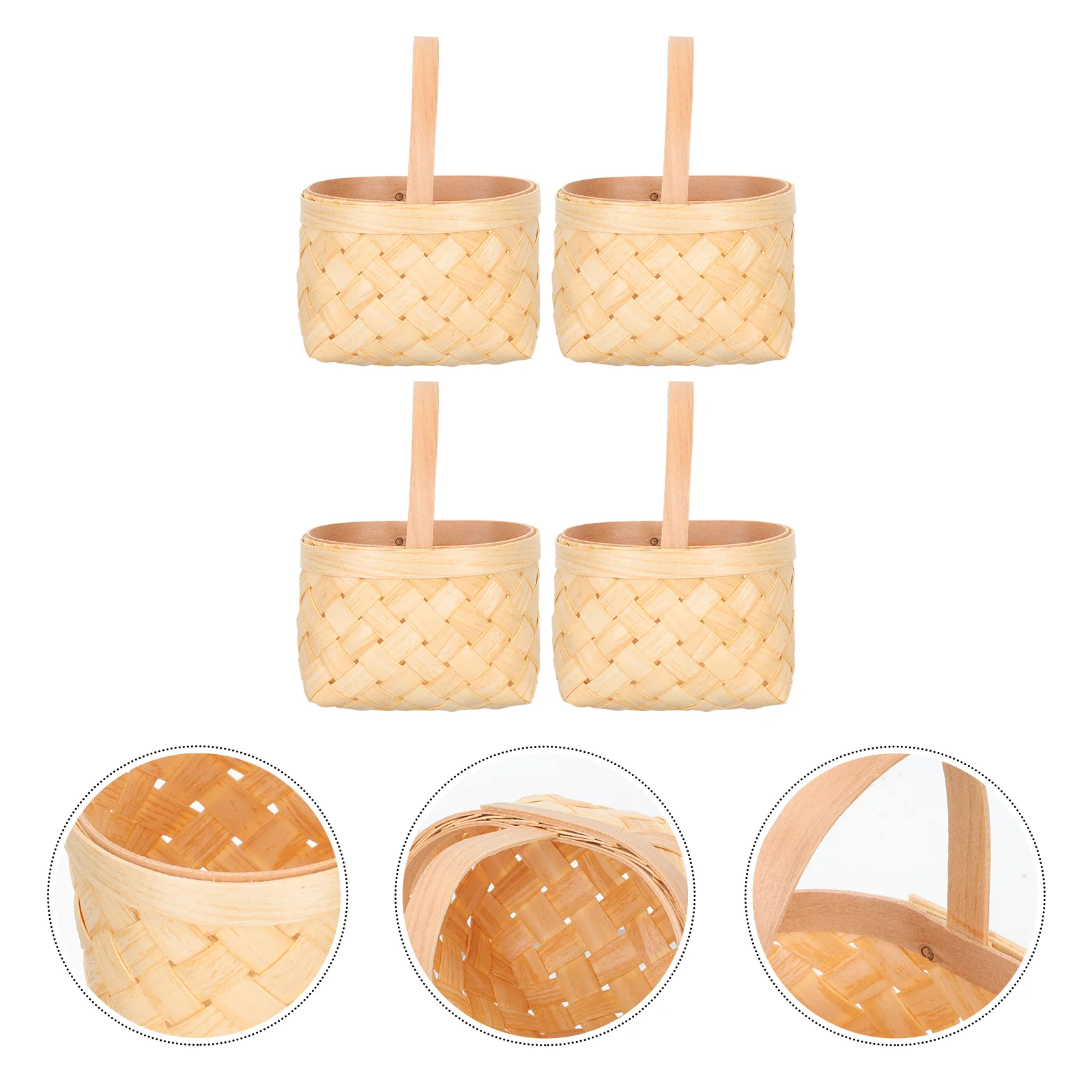 4 Pcs Mini Woven Baskets Handheld Wood Chip Gift Hamper Small Storage Decorative Candy Flower Snack Basket Terrace Garden 5