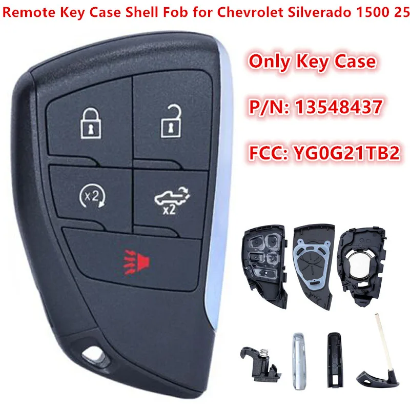 KEYECU Smart Remote Car Key Shell Case With 5 Buttons for GMC Sierra 1500  for Chevrolet Silverado 2022 2023 2024 Fob YG0G21TB2