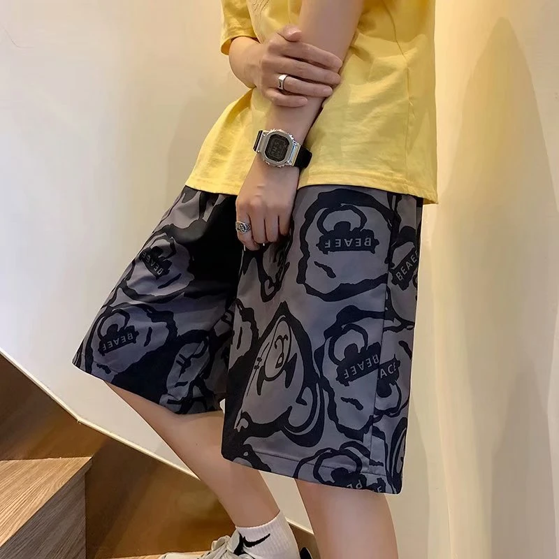 B-boy Trends Bear Print Shorts Male Loose Knee Length Shorts Hip Hop Fitness Pants Summer Outdoor Sport Street Punk Short Pants