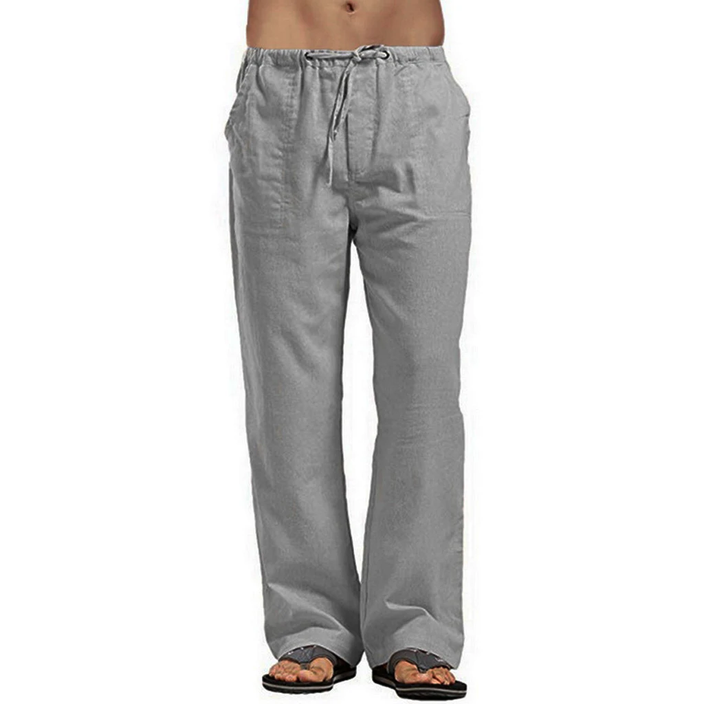 Men's Cotton Linen Pants Loose Cool Casual Long Pants Elastic Waist Long Pant Casual Large Size Streetwear Lightweight Trousers 4