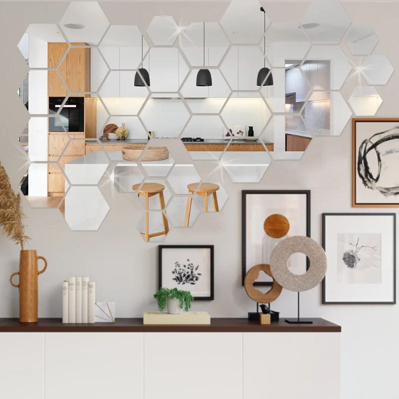 Mini Mirror Wall Stickers wall sticker mirror wall sticker acrylic wall sticker Acrylic Self Adhesive Removable Hexagon Wall Decals for DIY Living Room Bedroom Home Decor 24/6Pcs