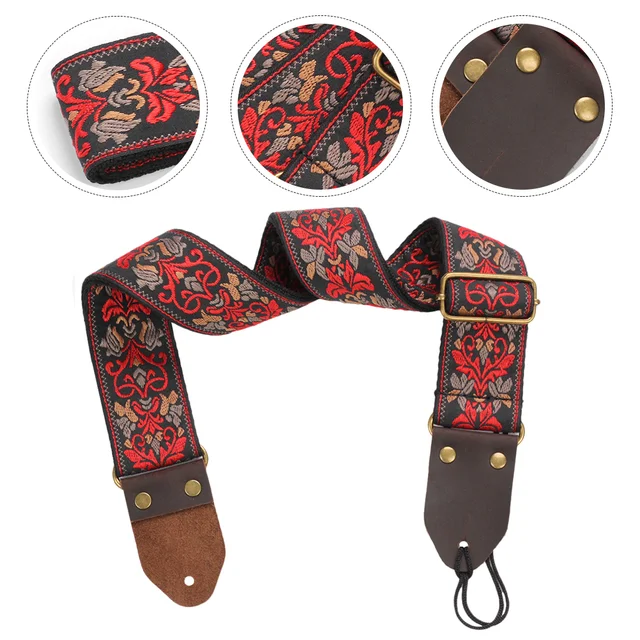 Embroidered Guitar Strap Shoulder Creative Watch Bands Vintage Belt Folk Holding Use Part Pattern Adjustable