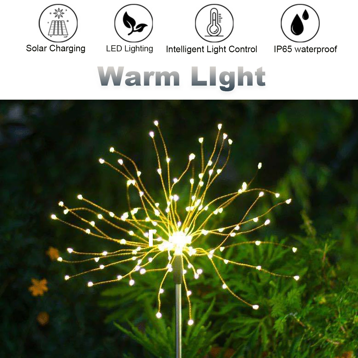 Description Picture 4 of itemLED Solar Firework Lights Outdoor Waterproof Garden Fairy Lights 8 Lighting Mode Outdoor Dandelion Lawn Light For Landscape Lawn