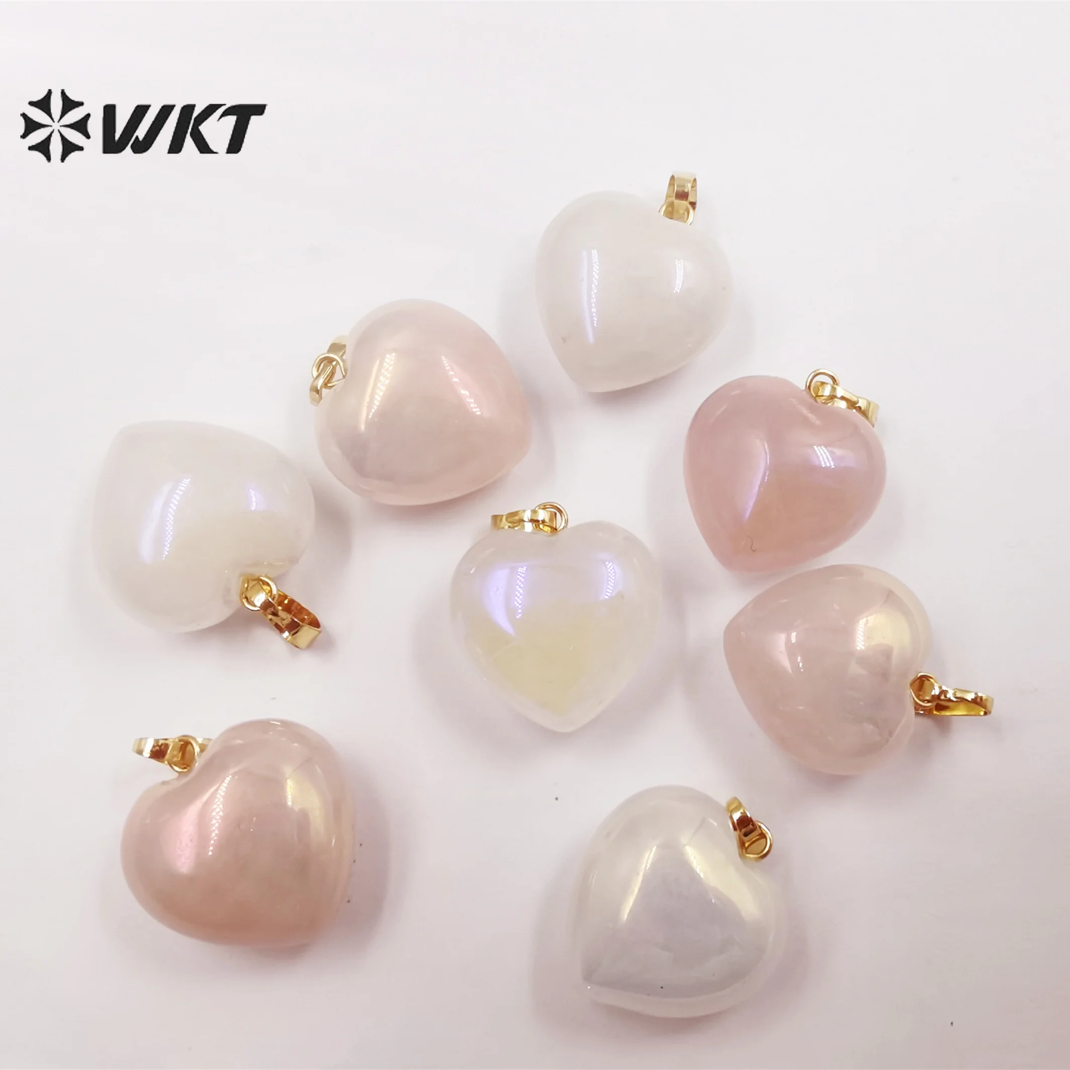 

WT-P1825 WKT Newest fashion simple small heart Aura stone pendant gold loop Aura crystal quartz heart pendant women Aura pendan