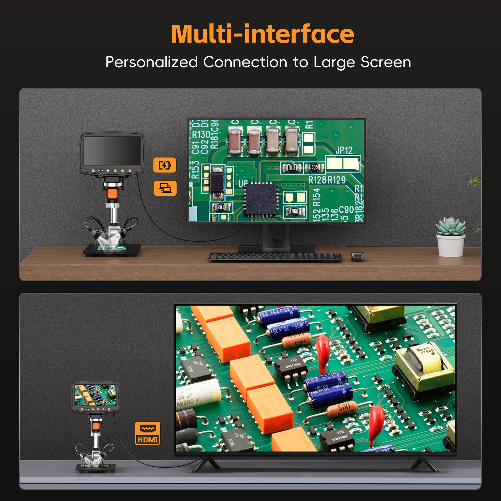 MS1 HDMI Digital Microscope with 7inch IPS Screen 1500X Magnification with 10LED