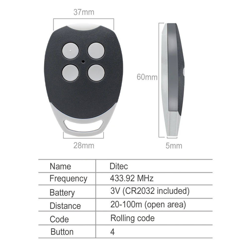 DITEC GOL4 Télécommande de porte de garage 433.92MHz Rolling Code Gate Keychain Door Opener