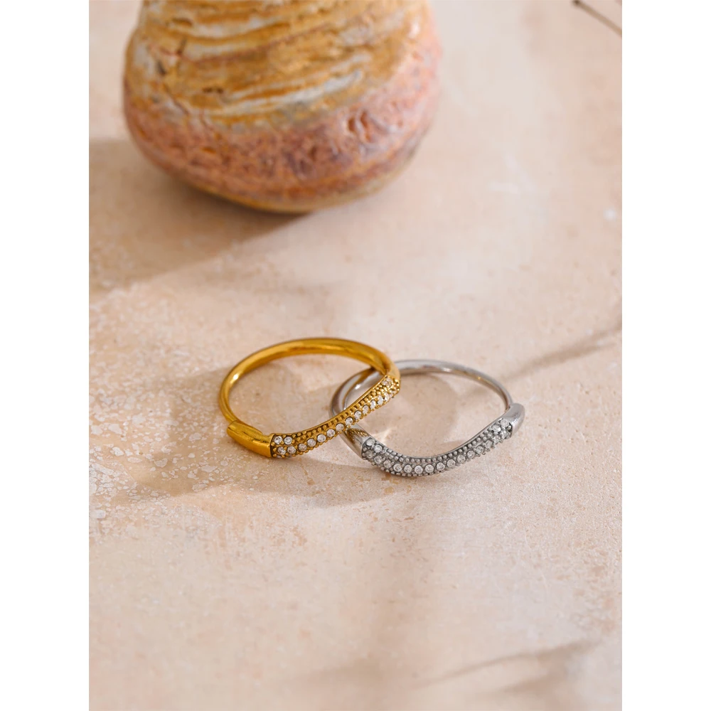Yhpup Adjustable Cubic Zirconia Inlaid Thin Ring