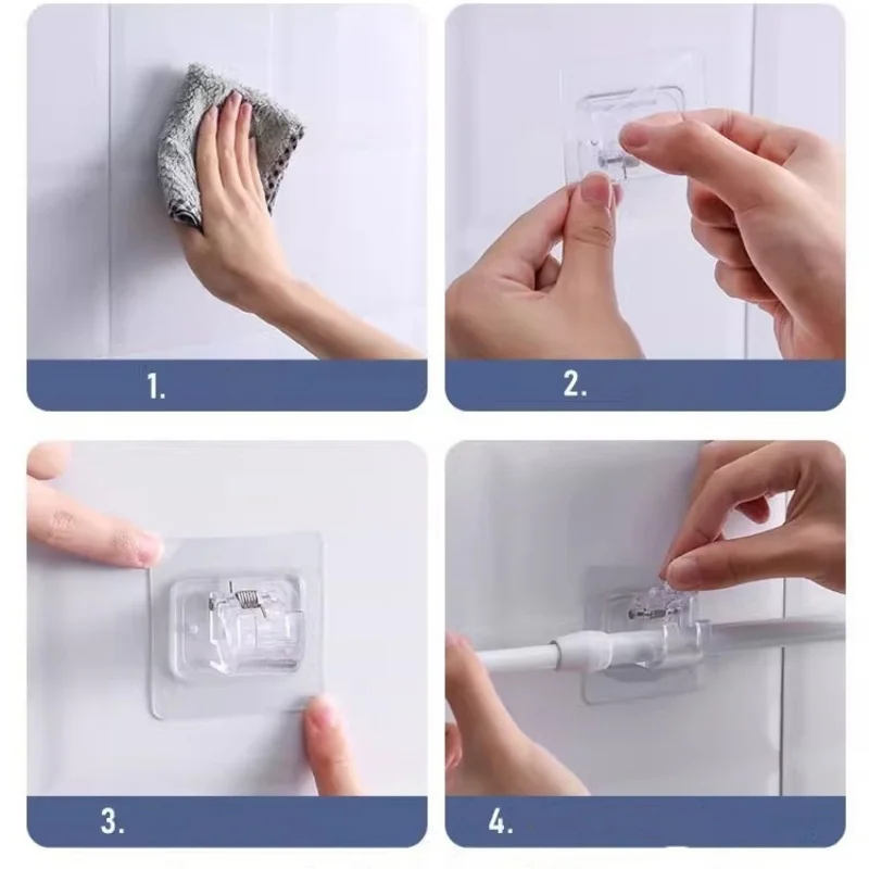 10PCS Curtain Rod Hook Non Perforated Curtain Rod Frame Household Wall Adhesive Bracket Clamp Door Curtain Telescopic Stick Hook 5
