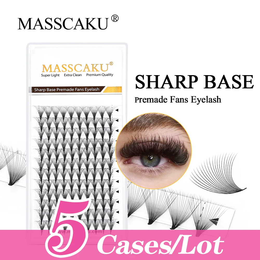 

MASSCAKU 5cases/lot 6D-20D C/D Curl Sharp Stem Thin Pointy Base Faux Mink Premade Russian Volume Lashes Super Fan Makeup Cilio