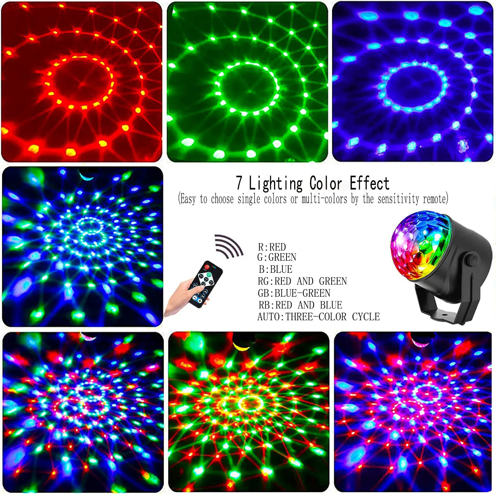 Description Picture 4 of itemParty Disco Night Light Rotating DJ Ball Strobe Remote Sound Control Magic Dance RGB Christmas Gift Party Club Laser Show Lamps