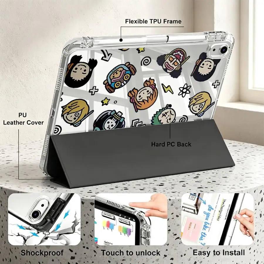Cute Cartoon One Piece Tablet Case with Pen Slot Cover