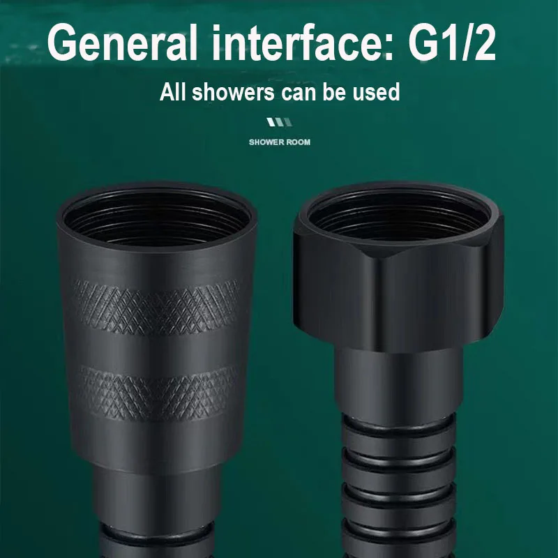 1.5/2M Stainless Steel Shower Hose Black/Silver Long Bathroom Shower Water Hose Extension Plumbing Pipe Showerhead Tube 4