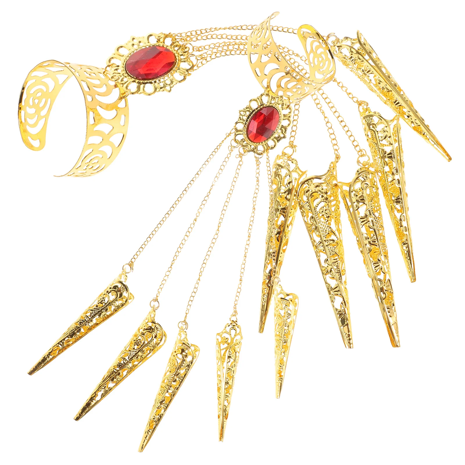 【Best SKU活动价 Guaranteed】 2 Pcs Stage Performance Bracelet Finger Jewellery Belly Dancing Outfit Nail Set Claw Rings Dance Cover Metal Accessories.