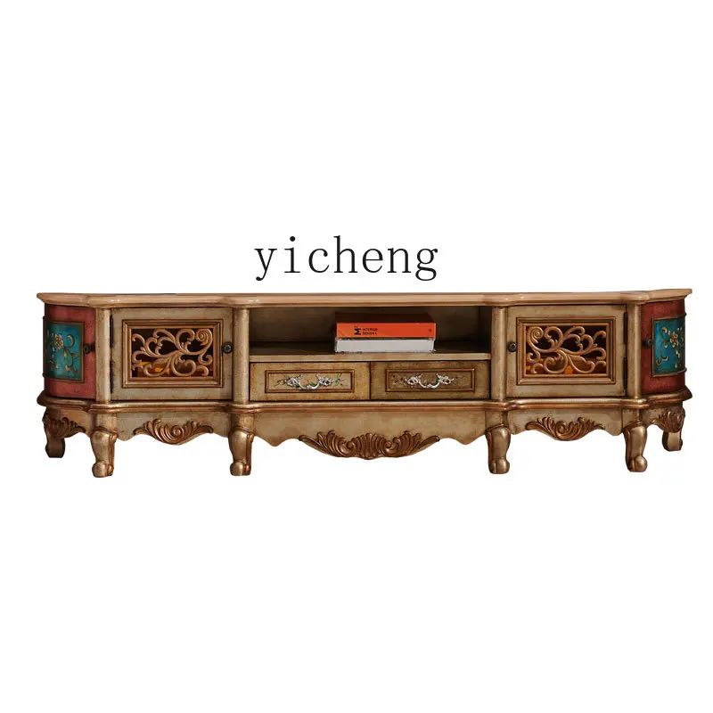 

XL TV Cabinet Living Room Solid Wood Painted TV Cabinet Distressed Furniture Audio-Visual Floor Cabinet