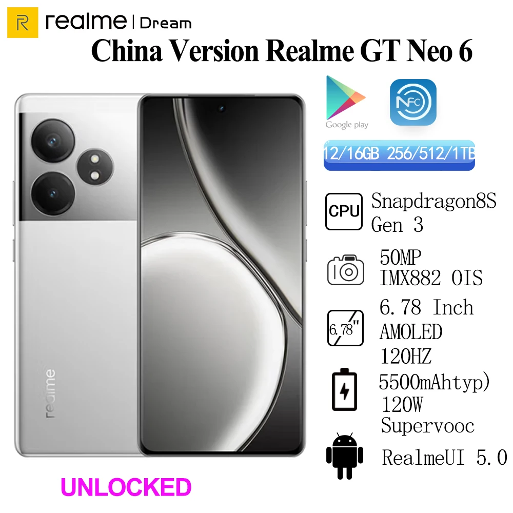 Original Realme GT Neo 6 Snapdragon 8S Gen 3 Unlocked Sim Network 