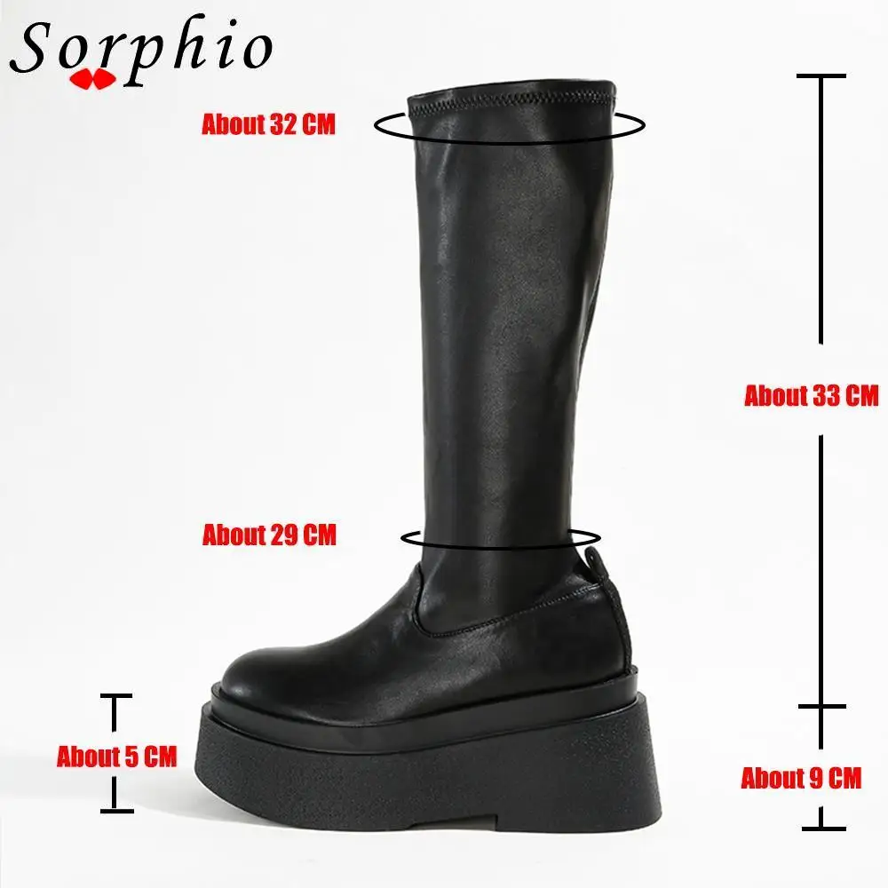 Platform Boots For Women Knee High Med Calf Chunky Heel Fashion Girls Shoes Autumn Summer Boots Slip On Goth platform boots women boots