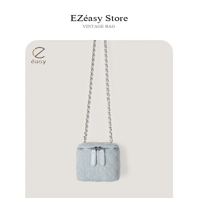 EZeasy Light Luxury Niche Designer Bags for Women Denim Diamond Lattice Bag Box Bag Mini Chain Bag Messenger Bags Crossbody Bag