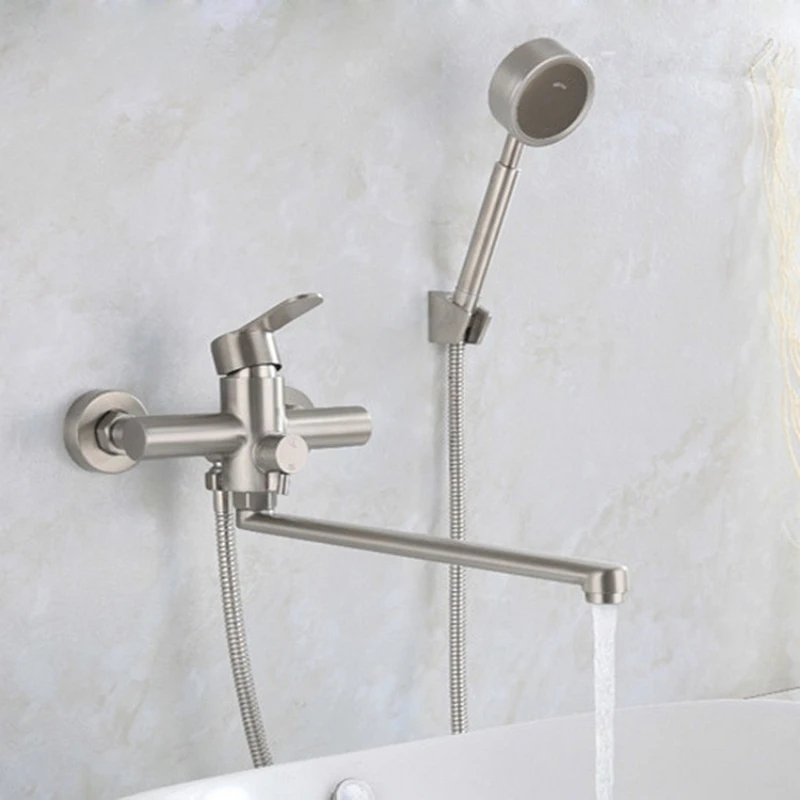 Stainless Steel Kitchen Faucet Brushed Extension Faucet 2 Functions Wall Mounted Bathtub Mixing Valve Shower Faucet Hand Spray