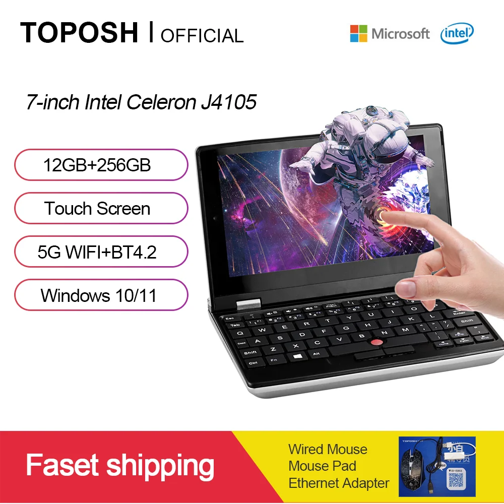 Intel J4105 Mini Laptop 7 Inch Touch Screen Bluetooth Wifi Netbok