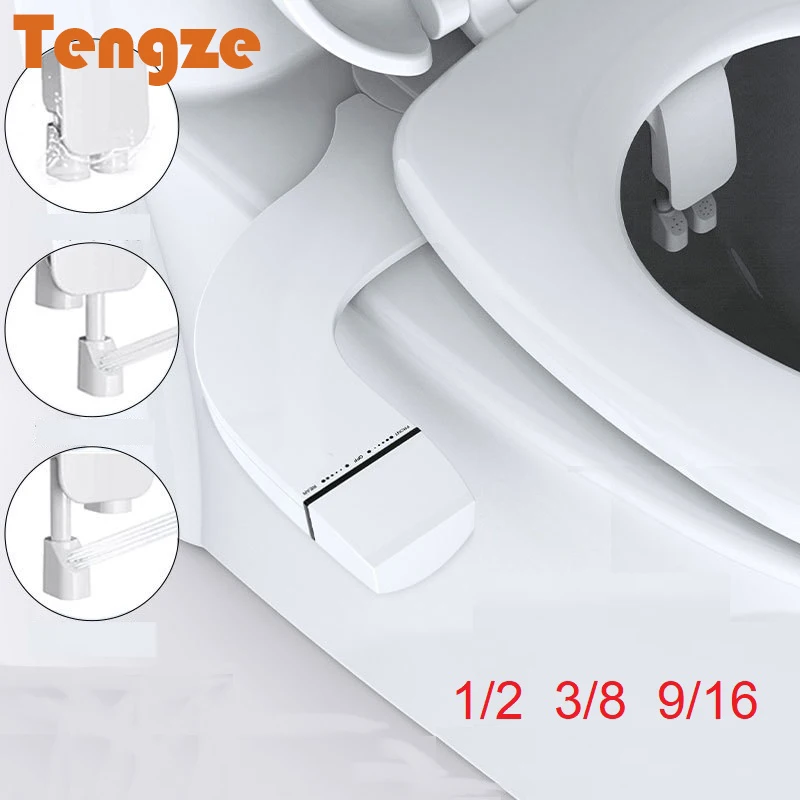 

Bidet Toilet Ultra-Slim Seat Attachment Dual Nozzles Self Cleaning Bidet Water Sprayer Adjustable water pressure Spray With hose