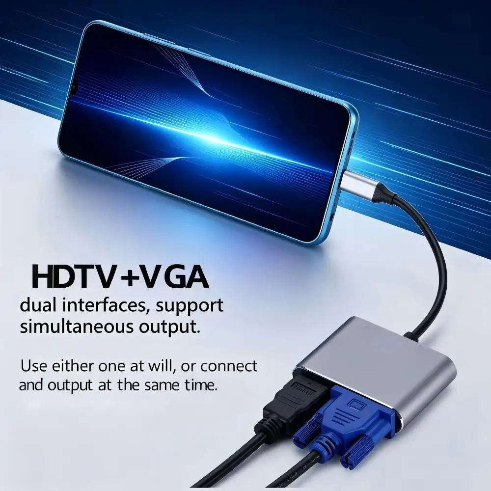 USB 3.0/TYPE-C-HDMI VGA 어댑터(3.5mm 오디오 포트 포함), 듀얼 모니터 디스플레이 컨버터, 노트북용 USB-HDTV VGA 분배기