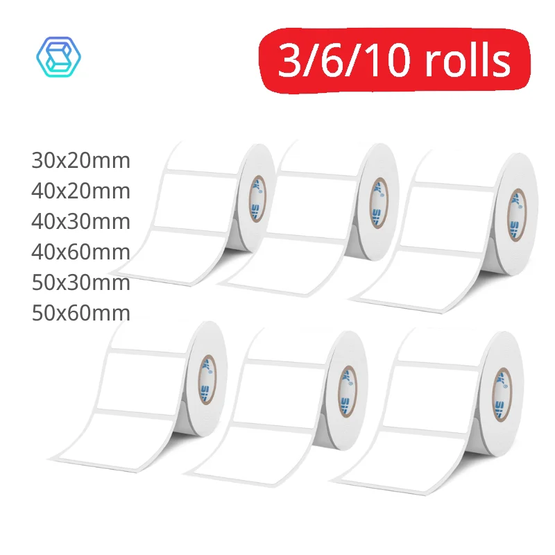 SINMARK autocollant blanc 3/6/10 rouleaux étiquettes adhésives en papier étanche Anti-huile utilisation pour SK58/SK20/SK35 Mini ruban d'imprimante thermique
