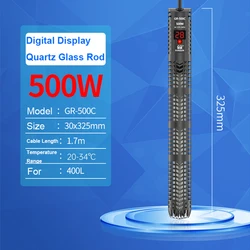 Aquarium Quartz Glass Submersible Heater with LCD Display and Constant Temperature Control, 200W (500W)