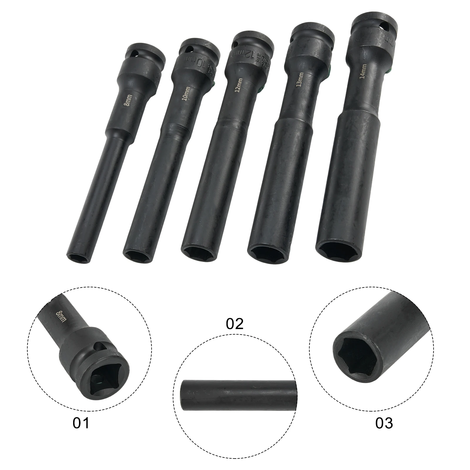 

5 Pcs 1/2inch Drive Impact Wrench Hex Socket Head Adapter Spanner Converter 8-14mm Electric Impact Wrench Socket Accessories