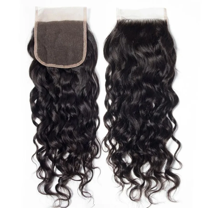 4x4 Lace Closure Water Wave Human Hair Pre-Plucked Natural Color Brazilian Virgin Hair Transparent Lace Closure For Women