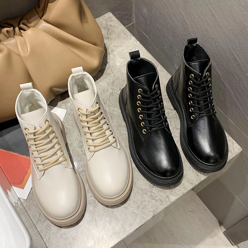 Luxury 2022 New Spring Autumn Boots Women Fashion Motorcycle Boots Lace-up Platform Shoes Woman Casual Boots Ladies Classics