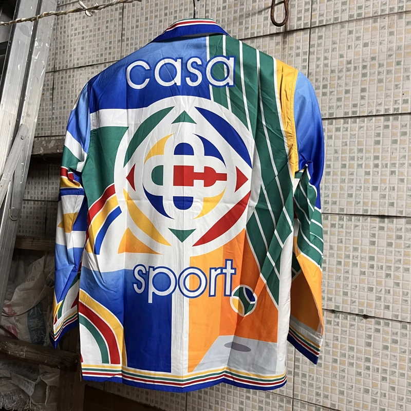 

Y2k Casablanca Shirts Colorful Letter Printed Casual 3XL Long Sleeve Cardigan Tops Casa Sports Shirt for Men Women Clothing