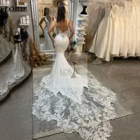 LORIE Sexy V Neck Mermaid Wedding Dresses Backless Satin Sleeveless Bride Dress Elegant Lace Modest Wedding Gowns 2023Customized 1