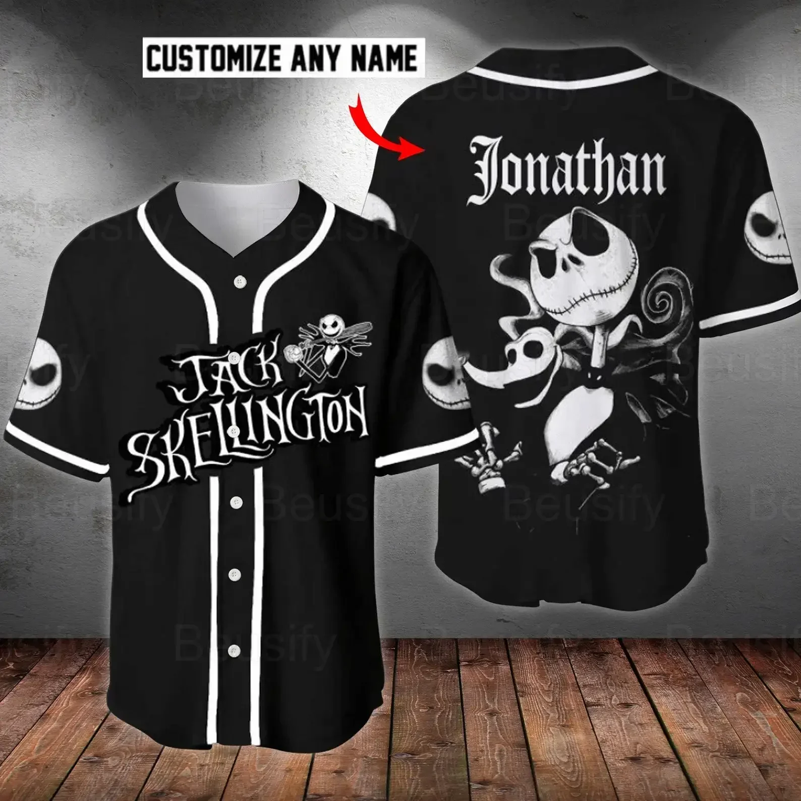 

Disney Jack Skellington Baseball Jersey Mens Short Sleeve Jersey Jack And Sally The Nightmare Before Christmas Baseball Jersey