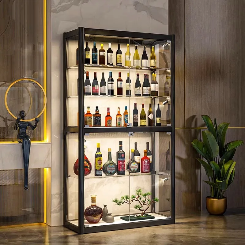Luxury Metal Bar Wine Display Cabinet for Living Room Household Bar Furniture Wall High-end Glass Display Cabinet Showcase