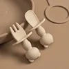 Soft Silicone Baby Training Fork Spoon Set BPA Free Kids Dishes Infant Learning Tableware Newborn Feeding Accessories 2Pcs/Set 4