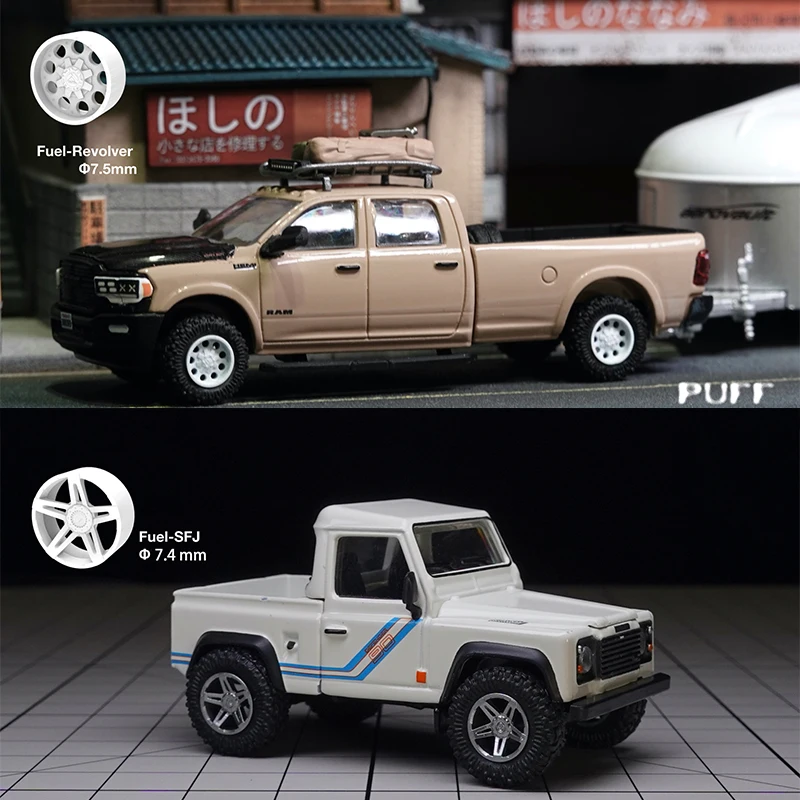 PUFF 1/64 휠 4 플레이 오프로드 고무 타이어 스포크 디테일 업 개조 키트, 1:64 핫휠 모델 자동차 장난감 휠 키트, 4 개/백