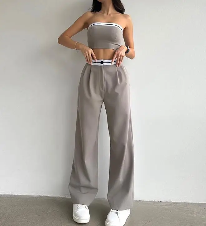 

Two Pieces Set Women Outfit 2023 New Fashion Spicy Girl Outwear Sports Tank Top with Contrast Color High Waist Pants Set Casual