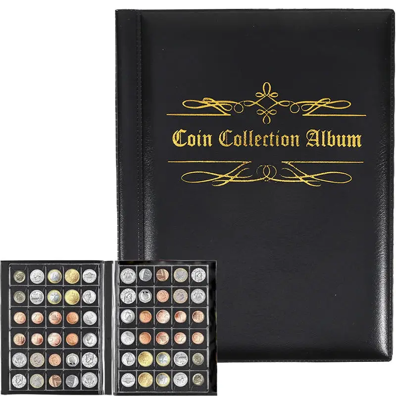 Fhioevt Álbum Para Monedas 480 Bolsillos – 20 Páginas Con Compartimentos De 3x3 Cm, Funda De Cuero, Protege Del Polvo Y Oxidación, Regalo Para Coleccionistas